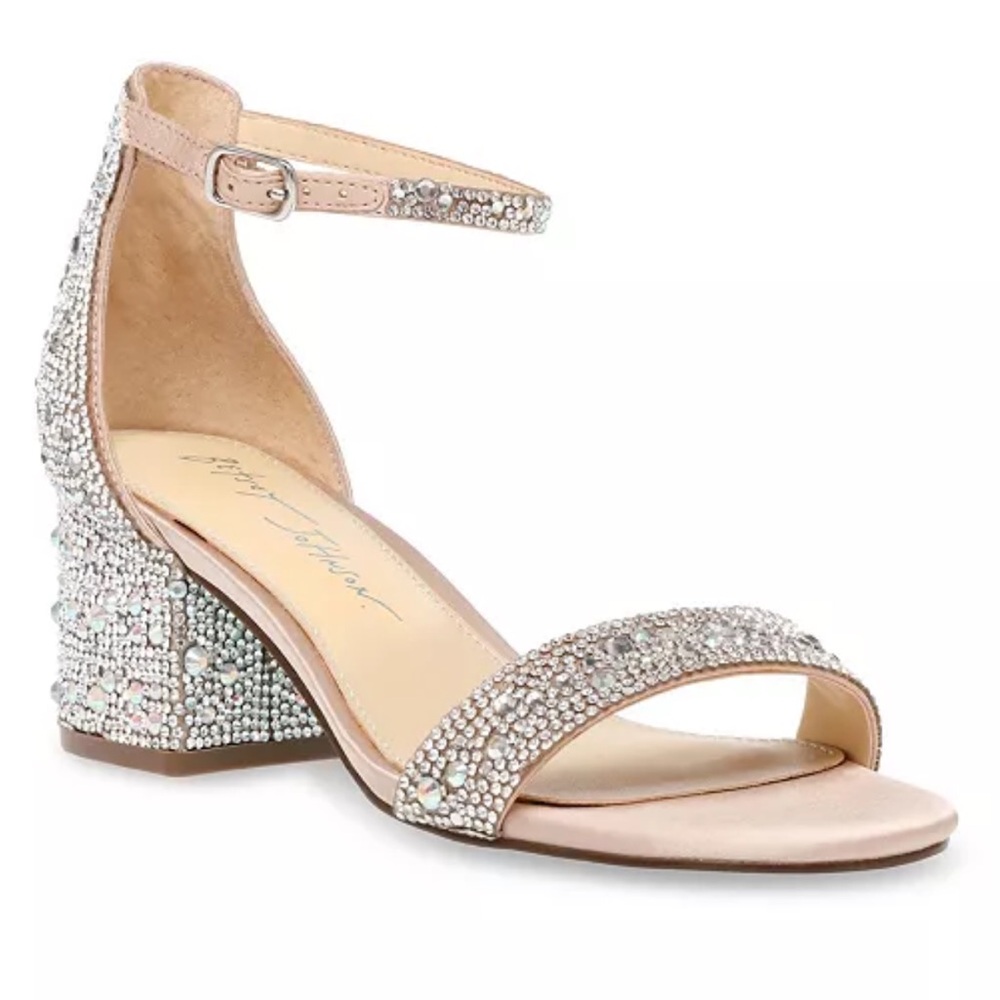 Betsey Johnson Mari Block Heel Dress Sandals with Rhinestone Embellishments